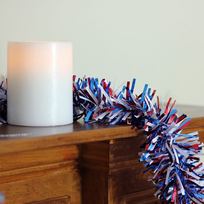 Northlight 12' x 4" Unlit Red/Blue Wide Cut Patriotic Tinsel Christmas Garland, 4 of 5