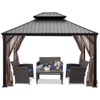 Tangkula 12ft x 10ft Patio Hardtop Gazebo Double Vented Roof Outdoor Galvanized Steel Sun Shelter Brown/Gray - 4 of 4