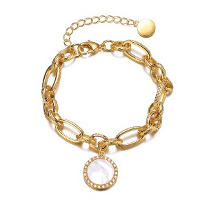 14K Gold-Plated Chain Bracelet with Cubic Zirconia, featuring a sleek design with elegant sparkle. - 1 of 3