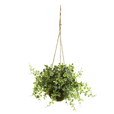 Set of 3 Green Faux Eucalyptus and Maiden Hair Hanging Baskets