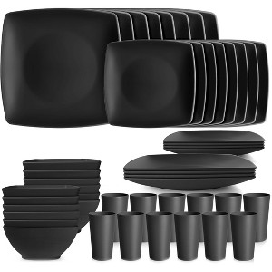 Itopfox 48-Piece Kitchen Plastic Wheat Straw Square Dinnerware Set for 12, Unbreakable Plates, Bowls, Tumblers, Dishwasher Safe, Outdoor Camping Dish - 1 of 4