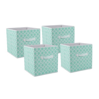 Design Imports Nonwoven Polyester Cube Lattice Aqua Square 11X11X11 Set/4