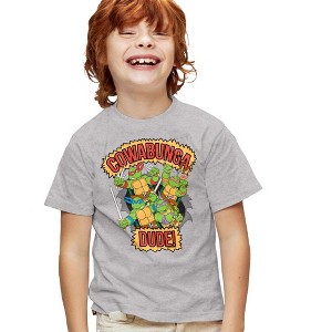 Teenage Mutant Ninja Turtles Cowabunga Dude Youth T Shirt, Athletic Heather - 1 of 4