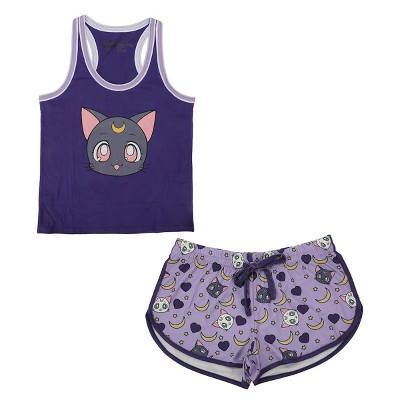 Sailor Moon Luna Cat Women’s Racerback Tank Sleepwear Set With Dolphin Short