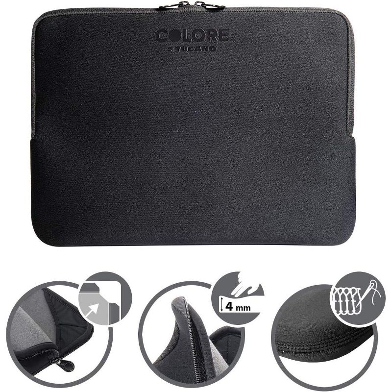 Tucano Second Skin Colore Sleeve for Laptop 12", Mac Book Pro 13" & Mac Book Air 13" Case, Black, 2 of 7