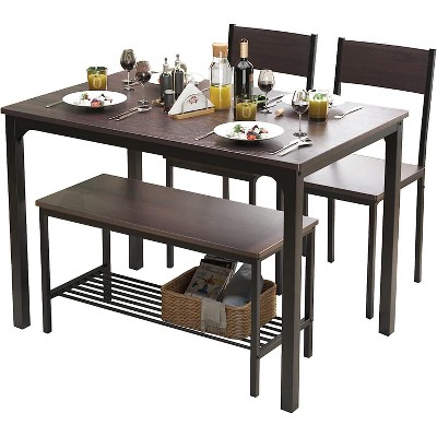Dining Table Set for 4, Kitchen Table with 2 Chairs, Bench with Storage Rack, Dining Room Table Set for Small Place, Apartment, Kitchen