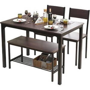 Dining Table Set for 4, Kitchen Table with 2 Chairs, Bench with Storage Rack, Dining Room Table Set for Small Place, Apartment, Kitchen - 1 of 1