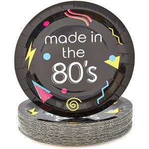 Blue Panda 48-Pack Made in the 80s Disposable Paper Plates Party Supplies 9" Black - 1 of 4