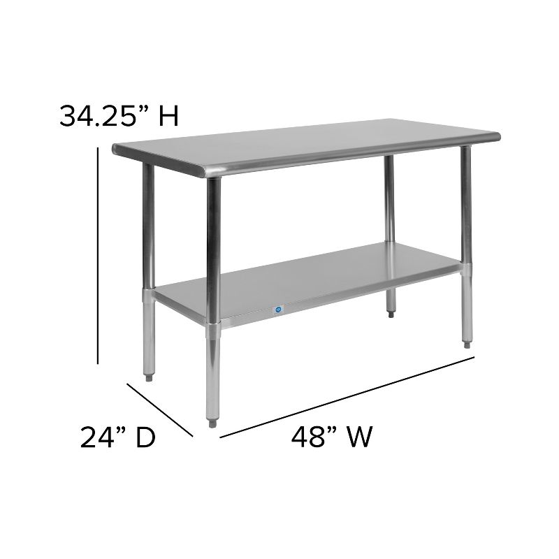 Emma and Oliver Stainless Steel 18 Gauge Prep and Work Table with Undershelf, 4 of 9
