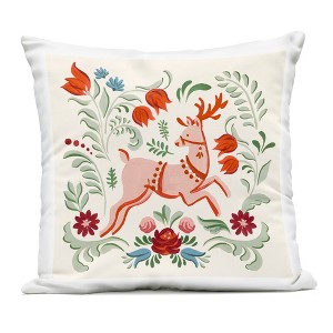 Stupell Industries Pink & Green Floral Reindeer Outdoor Decorative Throw Pillow, 18 x 18 - 1 of 3