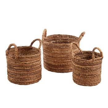 Saro Lifestyle Rustic Abaca Woven Basket (Set of 3), Beige