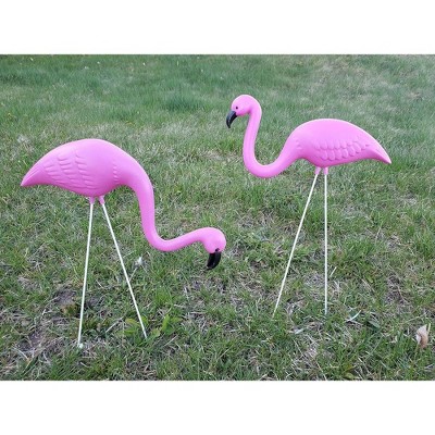 Mini Pink Flamingo Yard Ornaments with Wire Legs, Set of 2