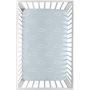 Sweet Jojo Designs Boy Baby Fitted Mini Crib Sheet Airplane Blue and White - 1 of 4