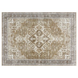 Living Room Machine Washable Non Slip Low Pile Lightweight Chenille Print Rug Vintage Retro Rugs for Bedroom Dining Room Home Office - 1 of 4