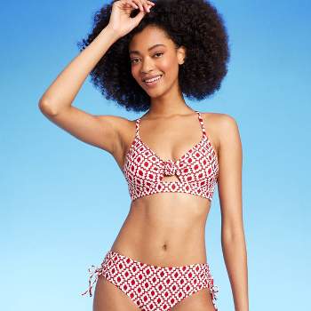 Women's Longline Underwire Knot Detail Bikini Top - Shade & Shore™ Red Geo Print