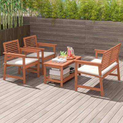 Costway 4 Pcs Patio Conversation Set With Soft Seat Cushions 2-tier ...