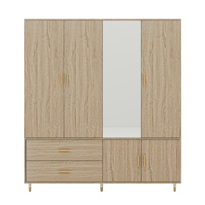 Keloyid Gray Wood 62.99 in. Armoire with 2 Drawers and 7 Shelves