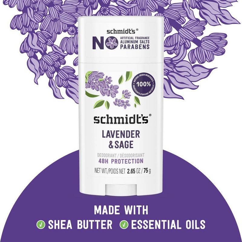 Schmidt&#39;s Lavender + Sage Aluminum-Free Natural Deodorant Stick - 2.65oz, 5 of 13