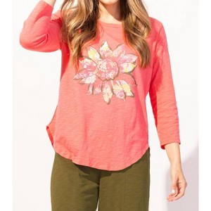 Women's Cotton Painted Sunflower Tee - habitat - 1 of 2