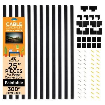 On-Wall Cable Management Kit - Set of Six 25” Cord Covers for Wall-Mounted  TV or Computer Cables – 150” Wire Organizer System by Simple Cord (White) 