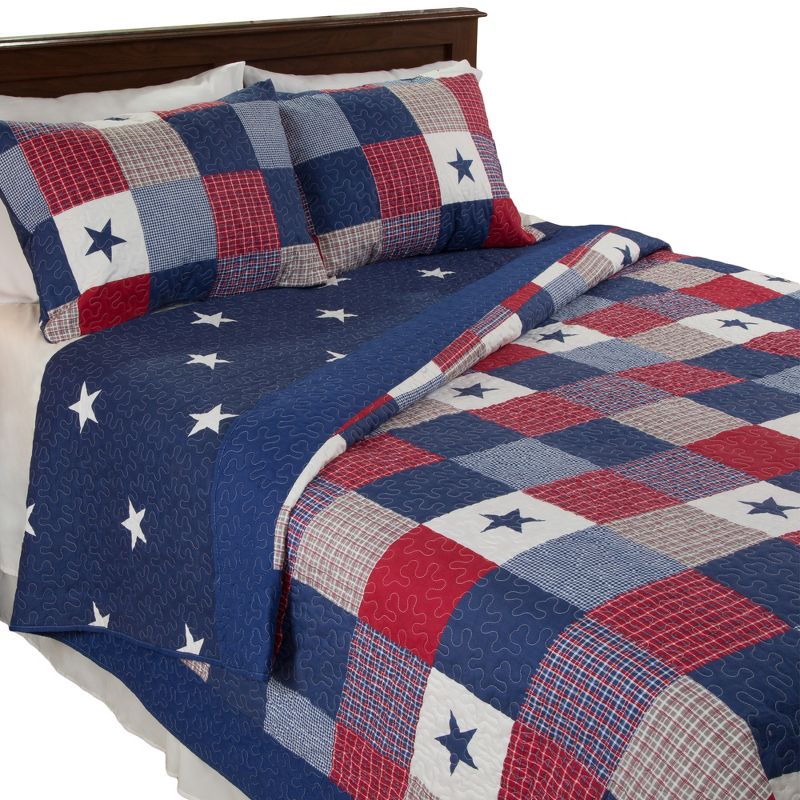 Hastings Home 3-Piece Caroline Quilt Set - Microfiber and Plaid Patchwork Bedding with 2 Pillow Shams, 2 of 5