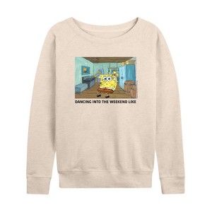 Women's - SpongeBob SquarePants - Walking Weekend Lightweight French Terry Wide Neck Long Sleeve Shirt - 1 of 4