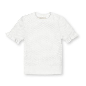 Hope & Henry Girls'  Short Sleeve Ruffle Edge Sweater Knit Top, Kids - 1 of 4