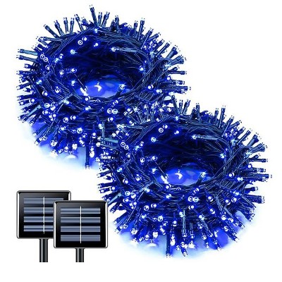 2 Pack Blue Solar Christmas Lights: 100 LED 33ft Blue Solar Lights Outdoor, 8 Modes Solar String Lights for Outside Christmas Tree Gardens Party