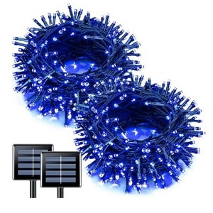 2 Pack Blue Solar Christmas Lights: 100 LED 33ft Blue Solar Lights Outdoor, 8 Modes Solar String Lights for Outside Christmas Tree Gardens Party - 1 of 4