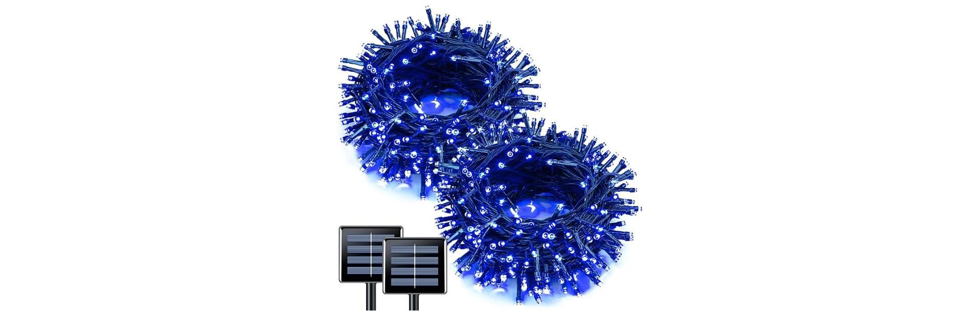 2 Pack Blue Solar Christmas Lights: 100 LED 33ft Blue Solar Lights Outdoor, 8 Modes Solar String Lights for Outside Christmas Tree Gardens Party