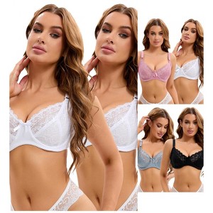 INSPIRE CHIC Women's 6 Pcs Lace Push-up Bra Set Underwire Support Full Coverage Lingerie Bralette - 1 of 4