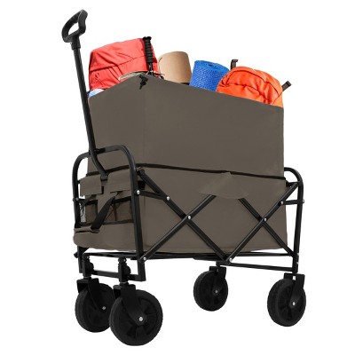 YONWAY Foldable Wagon Cart,Dual-Layer Design Beach Wagon,with All-Terrain Wheels for Camping Shopping Sports Gardening Fishing 225lbs Capacity