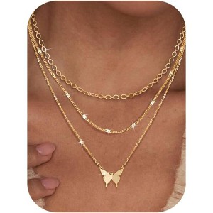 3Pcs Gold Layered Necklace Set for Women - Paperclip & Pearl Choker, Non-Tarnish - 1 of 4