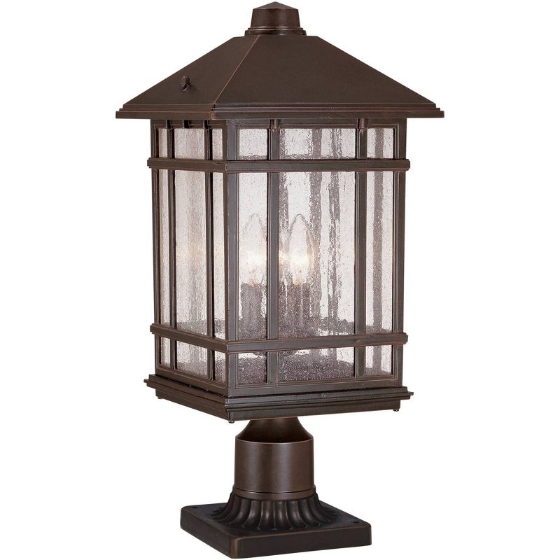 Kathy Ireland Sierra Rustic Outdoor Post Light Rubbed Bronze with Pier Mount Adapter 22" Seedy Glass Panels for Exterior Barn Deck House Porch Yard, 1 of 5