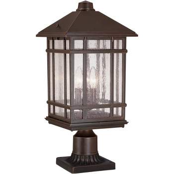 Kathy Ireland Sierra Rustic Outdoor Post Light Rubbed Bronze with Pier Mount Adapter 22" Seedy Glass Panels for Exterior Barn Deck House Porch Yard