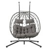 2 Person Outdoor Patio Swing Egg Chair with Stand,Indoor PE Rattan Wicker Hanging Egg Chair,Outdoor Basket Chair with Cushion-Coolbibila - 3 of 4