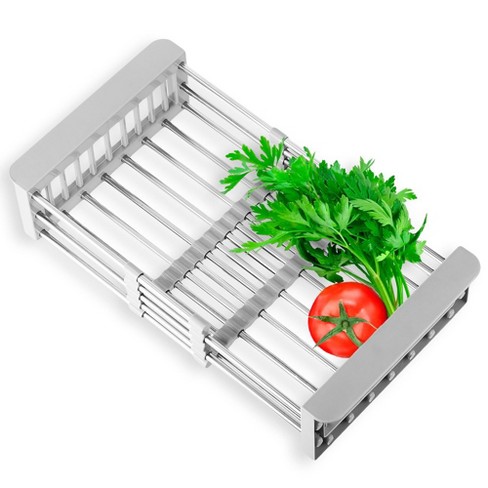 Simple Houseware Collapsible Alloy Steel Dish Drying Rack w/Dish Mat for  Storage, Chrome