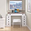 Okak Vanity Desk with Space-Saving Flip Up Mirror, Makeup Desk with 10 Drawers, Vanity Table with Stool for Living Room, Bedroom, White+Walnut - 2 of 4
