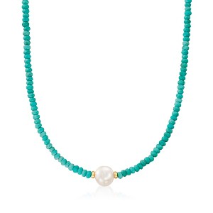 Ross-Simons 11.5-12.5mm Cultured Pearl and 4-5mm Turquoise Bead Necklace With 14kt Yellow Gold - 1 of 4