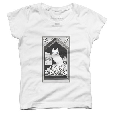 Girl's Design By Humans Ghost cat the Keeper of the Crypt By runcatrun T-Shirt