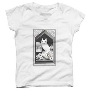 Girl's Design By Humans Ghost cat the Keeper of the Crypt By runcatrun T-Shirt - 1 of 2