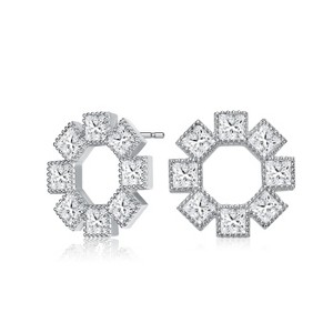 Guili Sterling Silver Rhodium Plated Eight Stone Clear Princess Cubic Zirconia Milgrain Bezel Earrings, a Brilliant and Stylish Statement Piece - 1 of 3