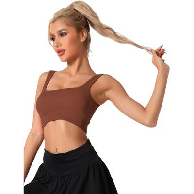 Allegra K Women's Spaghetti Straps Non-Adjustable Staps Ribbed Workout Bras