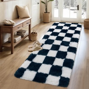 Checkered Runner Rugs Fuzzy Shag Runner Rug for Hallyway Non-Slip Ultra ...