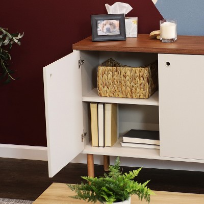 Latte Mid-Century Modern 2-Door Accent Cabinet with Eucalyptus Legs