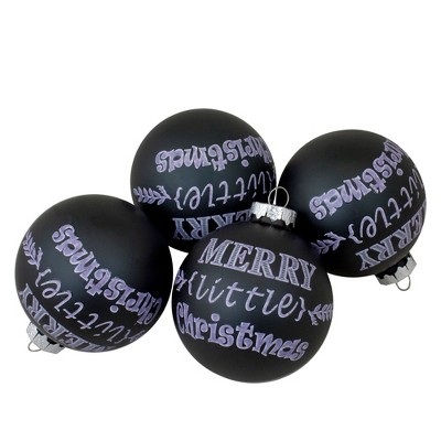 Northlight 4ct Matte Black Merry Little Christmas Glass Ball Ornaments 2.5-Inch (65mm)