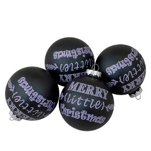 Northlight Merry Little Christmas Glass Ball Ornaments - 2.5" (65mm) - Black - 4ct - 1 of 4