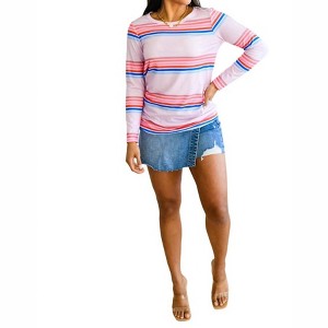 Women's Sweet Like Candy Striped Long Sleeve Top - One Eleven North - 1 of 4