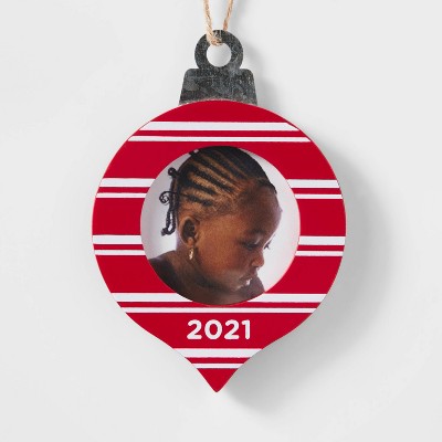 Wood Striped Drop Christmas Tree Ornament Red/White - Wondershop™