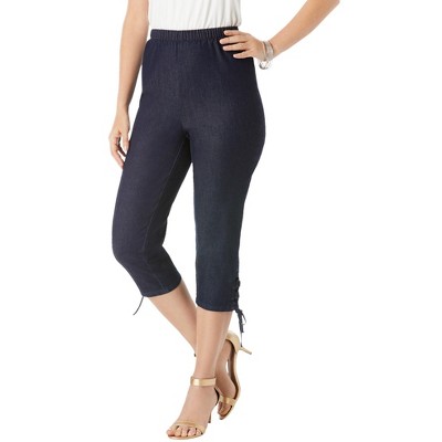 Roaman's Women's Plus Size Comfort Stretch Lace Up Capri Jean